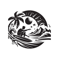 silhouette of a person surfing