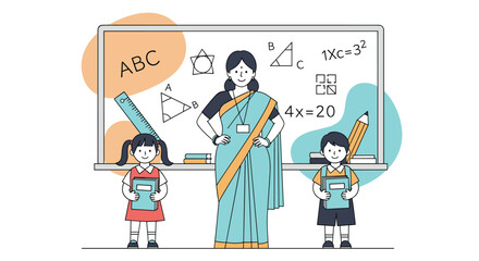 Obraz premium Engaging Classroom Environment with Teacher Students and Educational Symbols Fostering a Love for Learning