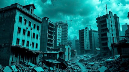 Destroyed city buildings