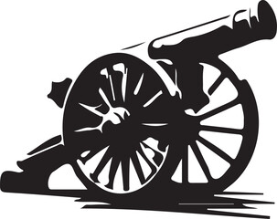 Fototapeta premium Vintage cannon silhouette illustration with detailed spoked wheels and historic artillery design