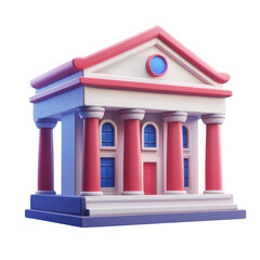 Cartoon bank building with columns isolated on a transparent background