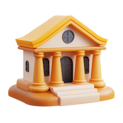 Cartoon bank building with columns isolated on a transparent background