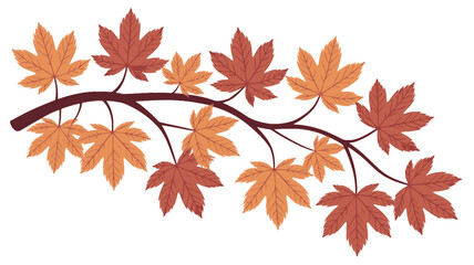 Autumn maple branch with red and orange leaves, Illustration of a maple tree branch featuring vibrant red and orange autumn leaves on a light background for seasonal designs.

