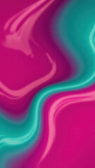Abstract flowing liquid curves in vibrant pink and teal colors with soft lighting and grain