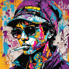 Scumbling Style Anime Character in Stencil Art: Vibrant and Dynamic