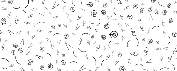 Abstract Doodle Pattern with Spirals, Arrows, and Curves on White Background, Ideal for Modern Art Projects, Abstract Textures, and Creative Design Themes.