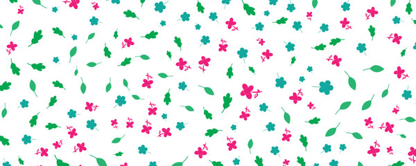 Colorful Flower and Leaf Pattern on White Background, Featuring Unique Minimalist Floral Icons, Perfect for Nature Themed Art, Backgrounds, and Decorative Design.