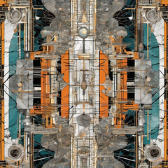 Marble Techno Palazzo: Wireframe Model Collage Mixed Media Artwork