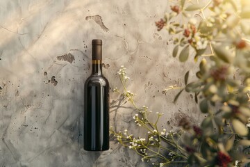 Ultra Hd Visual of Mockup of Luxury Wine Bottle on a Natural Style Background