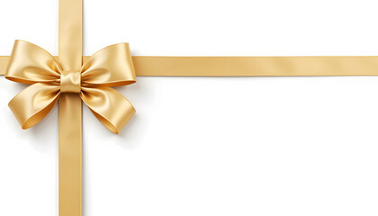 Fototapeta premium Golden ribbon bow on white background for gift wrapping 