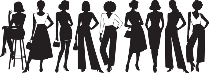 Fashion Women Silhouette Collection with Elegant Poses and Stylish Outfits vector silhouette