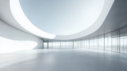 Obraz premium Modern minimalist interior with curved ceiling and large windows