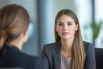 Friendly businesswoman interviewing a new applicant for the marketing team in her office, assessing their skills and potential for the team, Generative AI