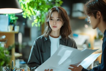Businesswoman teaching a trainee employee in the office, guiding them through professional tasks and providing mentorship in the workplace, Generative AI