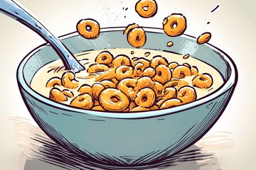 person eating a bowl of cereal with milk as breakfast, promoting a balanced and nutritious start to the day, Generative AI