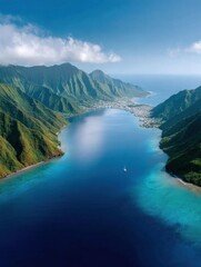Obraz premium Premium Aerial View of Pago Pago Harbor for Samoa Independence Day and Pacific Island Culture Celebrations with Modern Summer Travel Marketing for Millennials