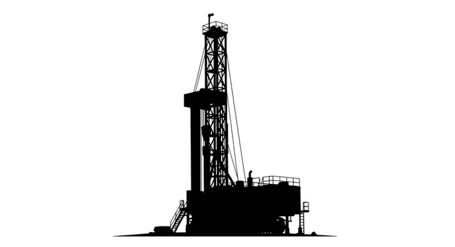 Silhouette of an oil drilling rig, tall structure, industrial equipment, energy extraction.