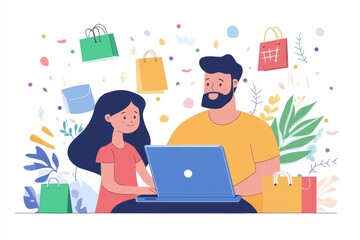 Online shopping and e-commerce: Father and daughter buying things online, sharing the experience of finding the perfect items together, Generative AI