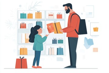 Online shopping and e-commerce: Father and daughter buying things online, sharing the experience of finding the perfect items together, Generative AI