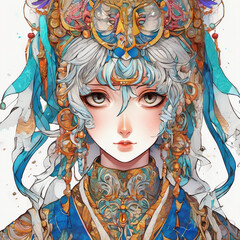 Anime Character in Glazing Style with Embroidery Medium