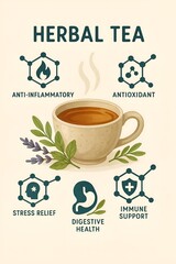 Herbal Tea as a Molecule — Infographic Concept of Natural Benefits
