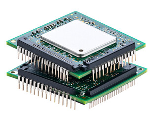 Stacked Electronic Circuit Boards with Close-Up View of Component Details Isolated PNG