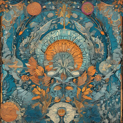 Blueprint Style Psychedelic Botanical Garden in Storyboard Art