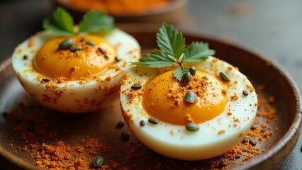 Double fried egg seasoning plate