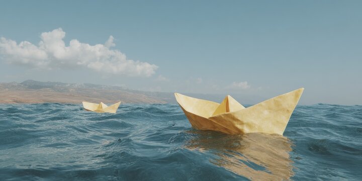 Premium Paper Boats on Gentle Shoreline Water Inspiring Travel and Adventure Concept for Modern Marketing and Social Media Campaigns