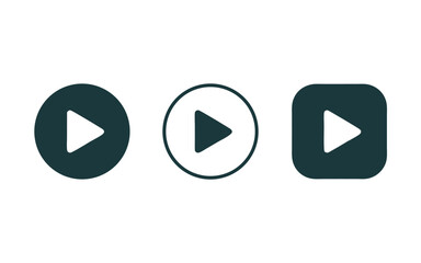 Three Play Icons Solid Circle, Outline Circle, and Rounded Square with Triangles