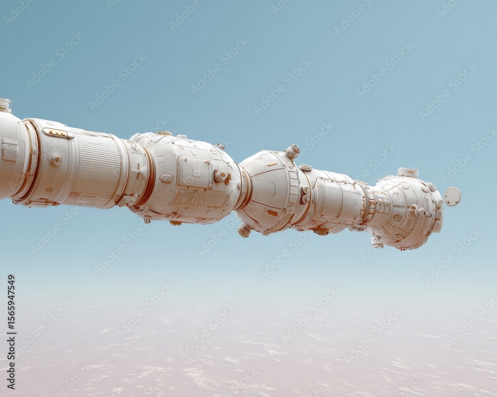 Poster Futuristic Space Station Docking in Earth Orbit with Advanced Mechanical Design for Innovation and Exploration in Space Technology Progress