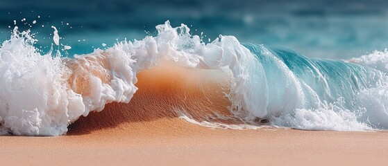 Premium Authentic Shoreline Wave Breaking on Sandy Beach Modern Outdoor Recreation Energy for Summer Marketing and Social Media Campaigns