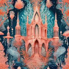 Surreal Coral Cathedral Fashion Art with Light Painting