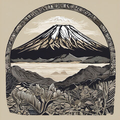 Linocut Knitting Style Art of Mount Kilimanjaro