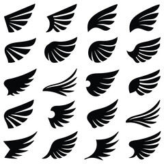 Collection of vector wings showcasing angelic and mythological flight designs, perfect for tattoo art or logo design projects.