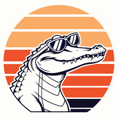Cool Gator Wearing Sunglasses Against Sunset	