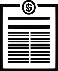Bold Black Vector Invoice Icon: Financial Document Design