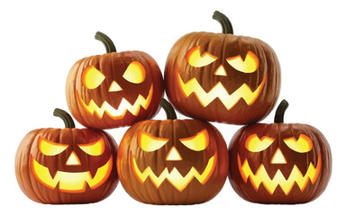 Glowing carved pumpkins arranged in a festive display halloween orange