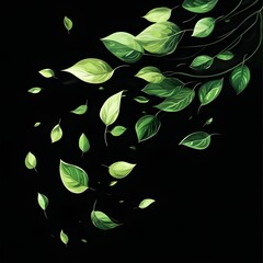 Falling Leaves on Black Background
