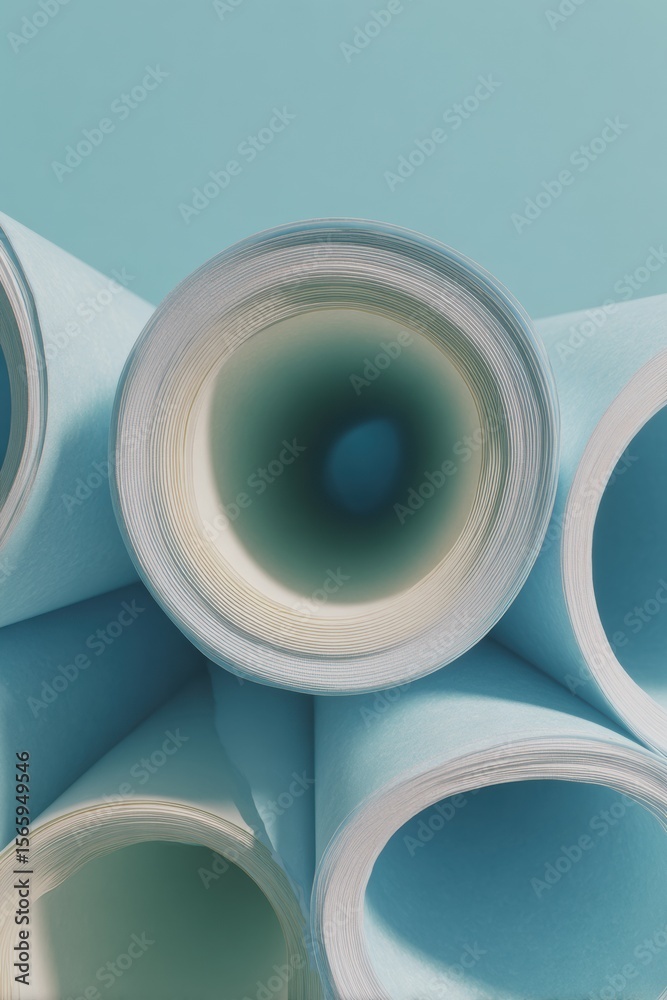 Aufkleber Modern Architectural Blueprint Rolls Stacked in Natural Light for Strategic Construction Planning and Precision Engineering in Sustainable Design Projects