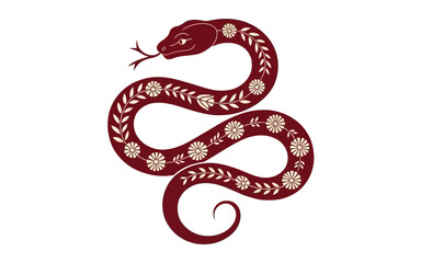 Obraz premium Elegant dark red serpent adorned with floral motifs snake reptile