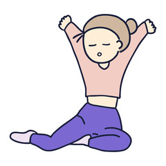 몸을 유연하게 만드는 운동 중인 여성 만화 캐릭터