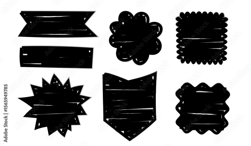 Fototapete set of label and badge shape with a marker pen, hand drawn shapes and forms, sticker badge label ban