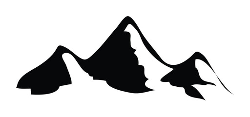 Silhouette of three mountain peaks against a white background.