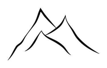 Simple line drawing of two stylized mountains, minimalist peak illustration.