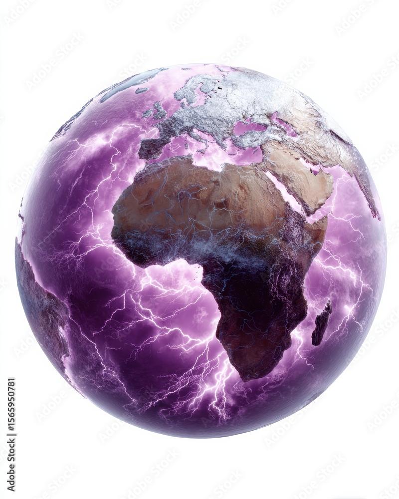 Aufkleber realistic global earth model with hd surface details and purple lightning effects on transparent bac