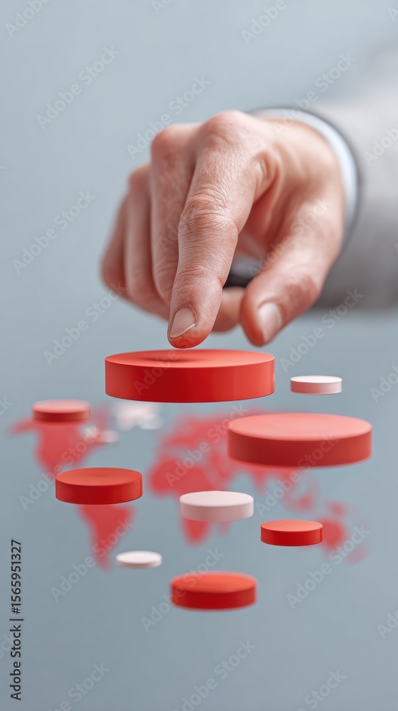 Poster Businessmans Hand Interacting with Floating Digital Banking Interfaces and Secure Transaction Icons for Fintech Innovation and Global Finance