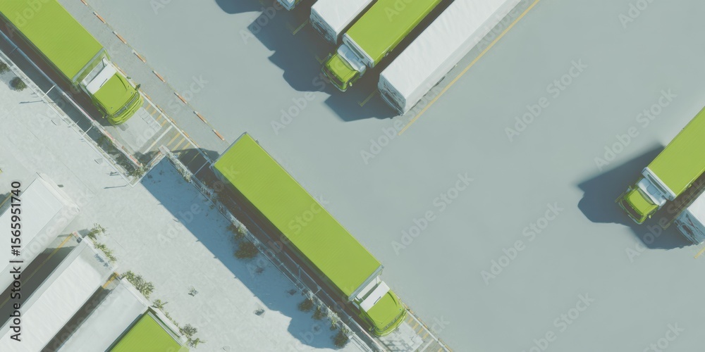 Aufkleber Quantum-Driven Logistics Center with Automated Supply Chain Vehicles and Digital Overlays - Advanced Smart Transport and Delivery Optimization Technology