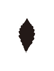 A single dark leaf silhouette is centered against a plain white background.