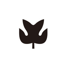 A simple, dark silhouette of a leaf with distinct lobes against a white background.